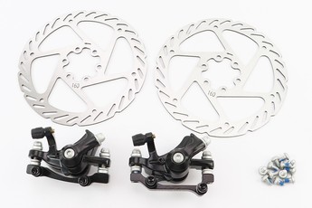 Гальмо Disk-brake переднє (F160/R140мм) + заднє (F180/R160мм), диски 160мм, кріплення 6 болтів, чорні DX-2018, тип 2, арт. 203899