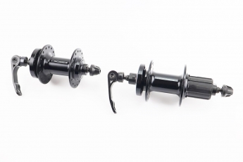 Втулки задня + передня MTB алюмінієва 14Gx32H під касету 8зр, Disk-brake, 2 пром-підшипники 6000 2RS, кріплення ексцентрик, чорний, арт. 210356