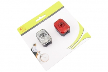 Ліхтар передній 1 діод + задній 1 діод, Li-ion 3.7V 240mAh зарядка від USB, вологозахисні, комплект, JY-6252, арт. 210982