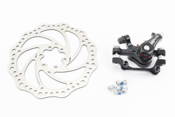 Гальмо Disk-brake заднє (F180/R160мм) + диск 160мм, кріплення 6 болтів, чорний DSC510, арт. 211177