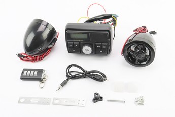 АУДІО-блок з ЖК дисплеєм (МРЗ-USB/SD, FM, пульт ДУ, сигналізація) + колонки 2шт (чорні &laquo;череп&laquo;), арт. 337108