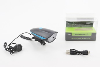 Ліхтар передній 1 діод + дзвінок 4 мелодії, Li-ion 3.7V 1200mAh зарядка від USB, вологозахисний, чорно-синій FY-058/7588, арт. 409337