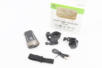 Ліхтар передній 1 діод 300 lumen, Li-ion 3.7V 1200mAh зарядка від USB, вологозахисний, чорно-сірий HJ-049 (можлива пошкоджена упаковка), арт. 409340