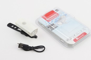 Ліхтар передній 1 діод 300 lumen алюмінієвий, Li-ion 3.7V 800mAh зарядка від USB, вологозахисний, білий RPL=2255, арт. 409367