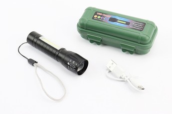 Ліхтар 1 + 10 діодів ручний (Mini) у пластиковому боксі, алюмінієвий, Li-ion 3.7V 450mAh зарядка від USB, вологозахисний, чорний, арт. 409921