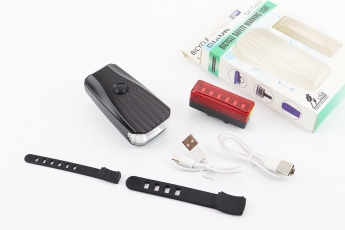 Ліхтар передній 2 діода + задній 6 діодів, зарядка від USB, вологозахисні, комплект, QIXUN QX-T2206, арт. 409987
