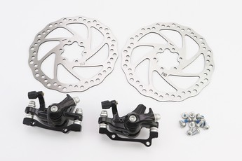 Гальмо Disk-brake переднє (F160/R140мм) + заднє (F180/R160мм), диски 160мм, кріплення 6 болтів, чорні DX-2007, арт. 411827