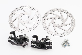 Гальмо Disk-brake переднє (F160/R140мм) + заднє (F180/R160мм), диски 160мм, кріплення 6 болтів, чорні DX-2018, тип 1, арт. 411828