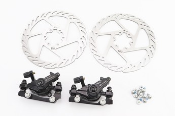 Гальмо Disk-brake переднє (F160/R140мм) + заднє (F180/R160мм), диски 160мм, кріплення 6 болтів, чорні DX-2019, арт. 411829