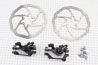 Гальмо Disk-brake переднє (F160/R140мм) + заднє (F180/R160мм), диски 160мм, кріплення 6 болтів, чорні, арт. 411830