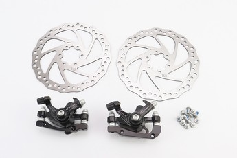 Гальмо Disk-brake переднє (F160/R140мм) + заднє (F180/R160мм), диски 160мм, кріплення 6 болтів, чорні DX-2012, тип 1, арт. 412029