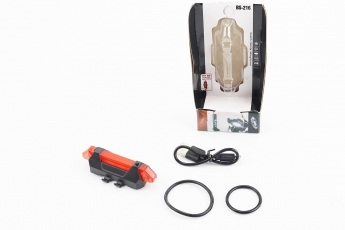 Ліхтар задній 5 діодів 15 lumen, Li-ion 3.7V 330mAh зарядка від USB, вологозахисний, BS-216/DС-918, арт. 996718